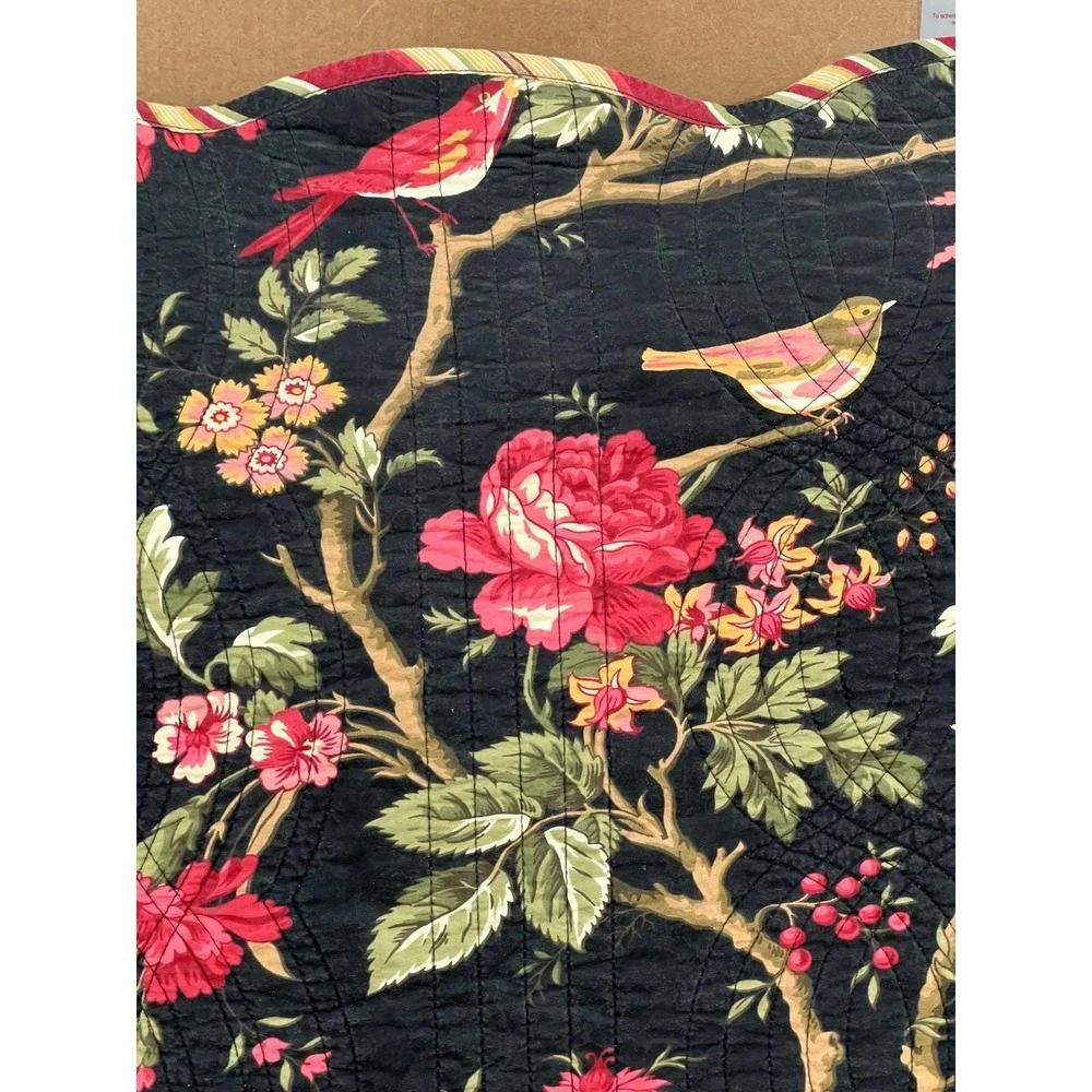 Waverly Floral Bird Quilt Black Cottagecore Bedding Reversible‎ Full Queen 84x88
